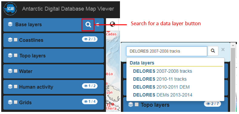 Search for data layer button